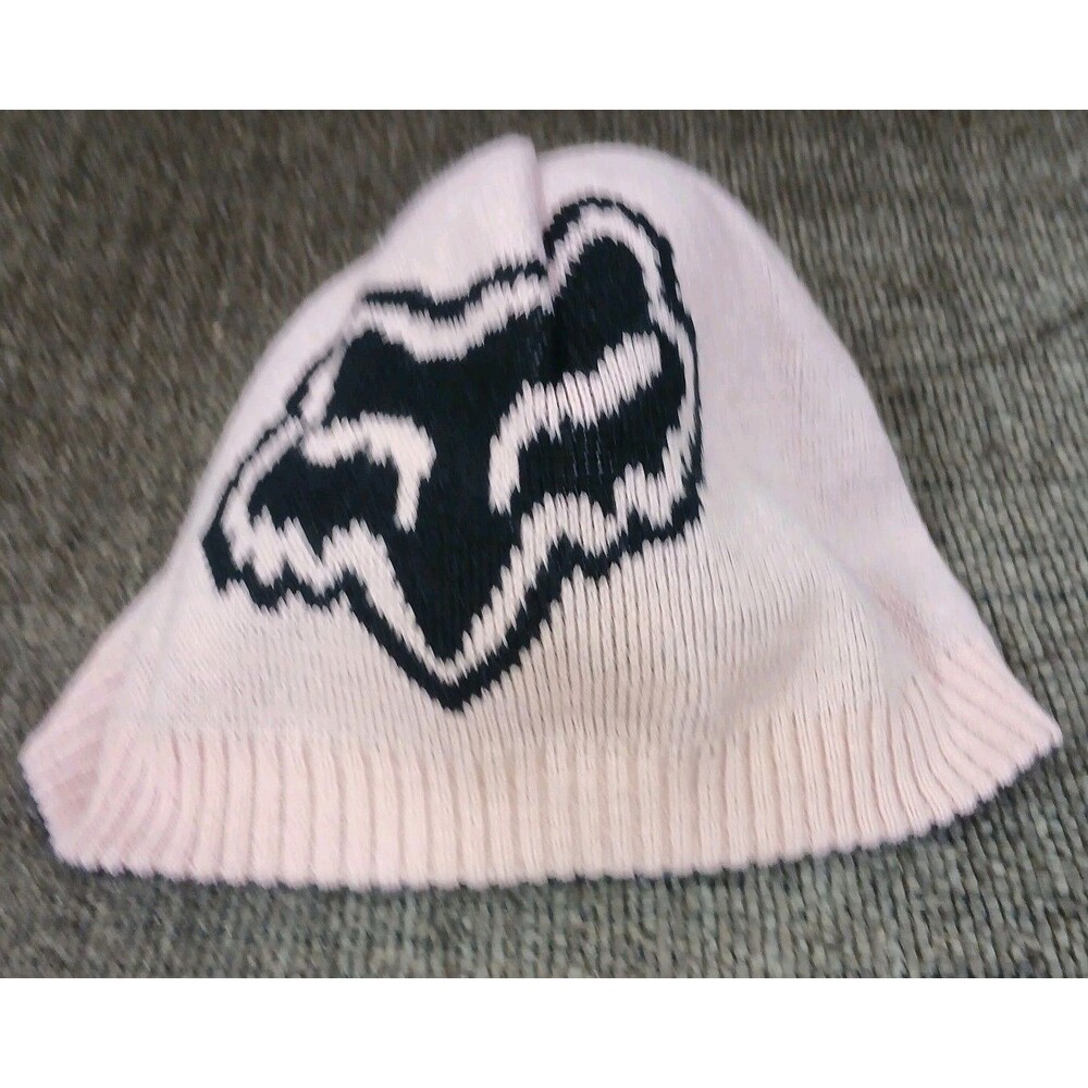 Fox Racing Reversible Beanie Hat Pink Black Knit Fox Head Logo Motocross
